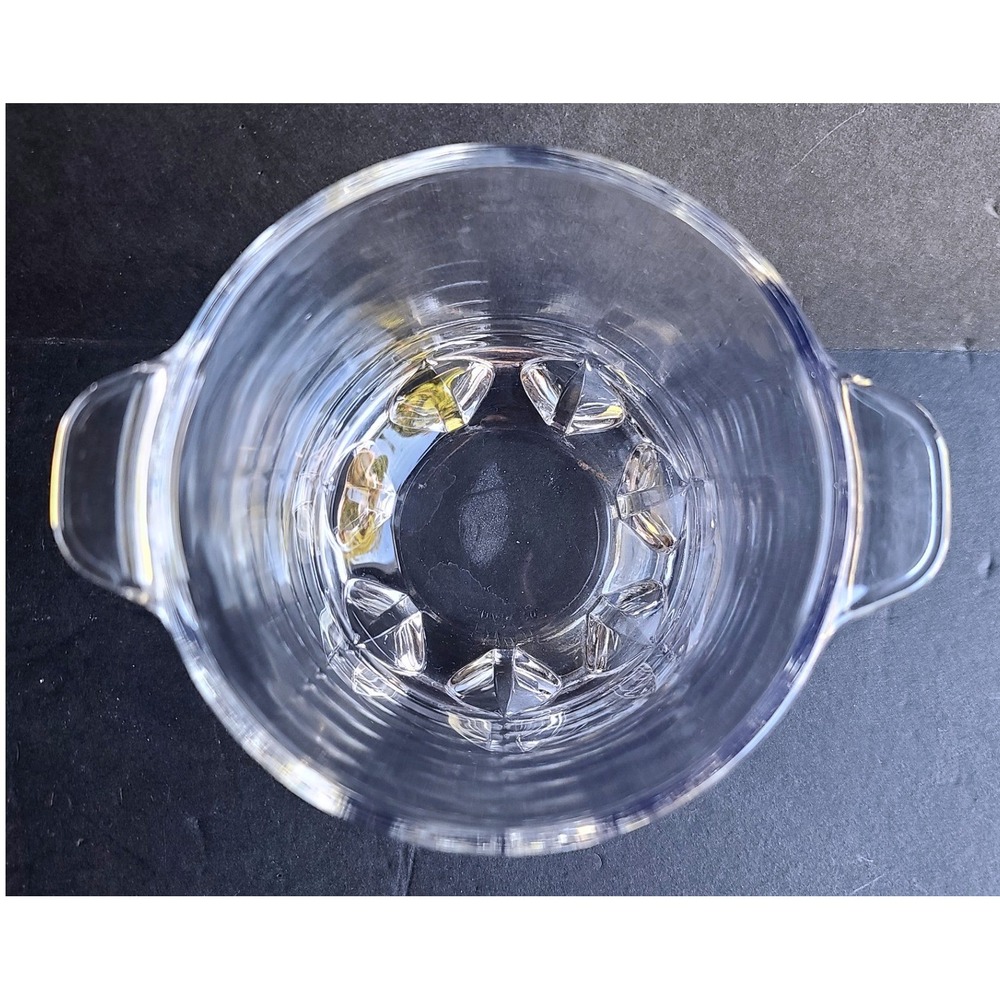 Vintage Made in Italy 1960's Clear Glass Ice Bucket Faceted Base Tab Handles - Picture 3 of 9